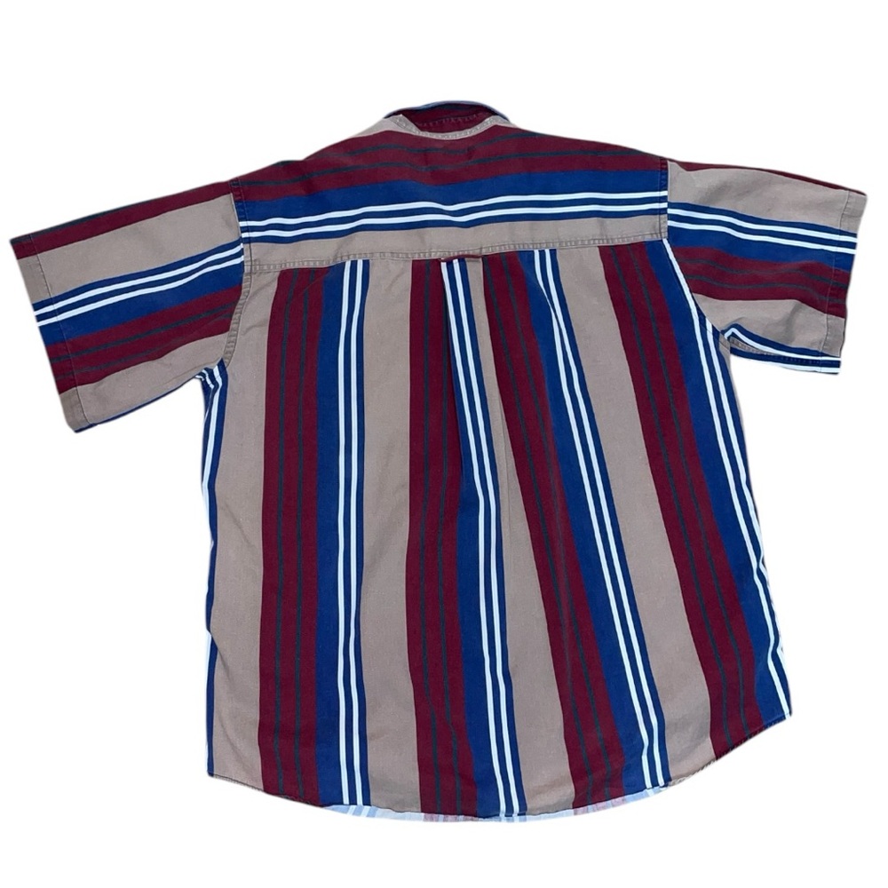 Vintage Men's Striped Western Work Shirt button up Red, Blue & Tan Cotton Cowboy - Picture 2 of 9